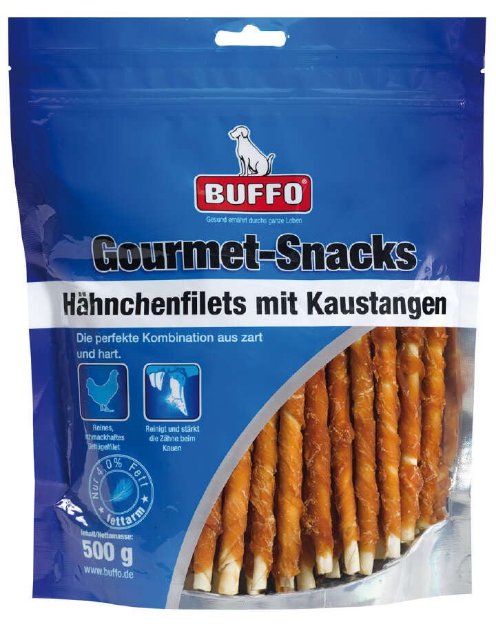 BUFFO Hundeleckerli Gourmet-Snacks Hähnchenfilets mit Kaustangen